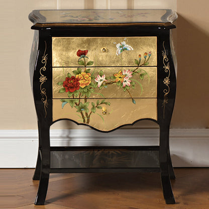 Traditional Chinese MDF Birch Rectangular Side Table With 3-Drawer 2-Tier Storage For Living Room & Bedroom