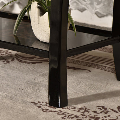 Traditional Chinese MDF Birch Rectangular Side Table With 3-Drawer 2-Tier Storage For Living Room & Bedroom