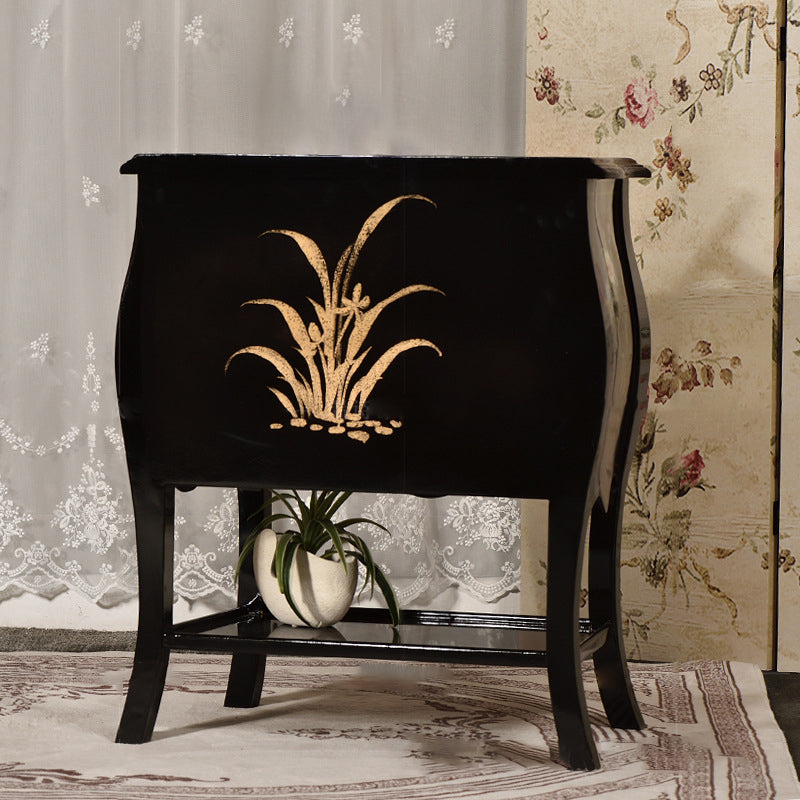 Traditional Chinese MDF Birch Rectangular Side Table With 3-Drawer 2-Tier Storage For Living Room & Bedroom