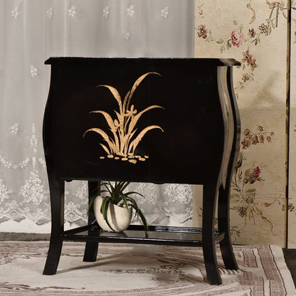 Traditional Chinese MDF Birch Rectangular Side Table With 3-Drawer 2-Tier Storage For Living Room & Bedroom