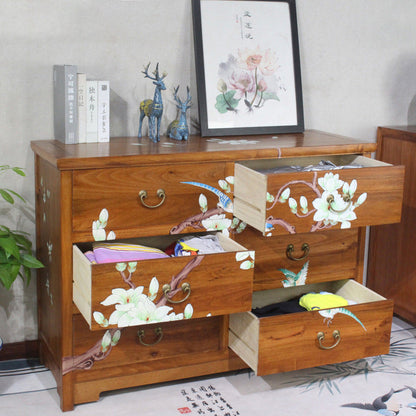 Traditional Chinese Camphorwood Rectangular Storage Cabinet With 6-Drawer For Living Room & Bedroom