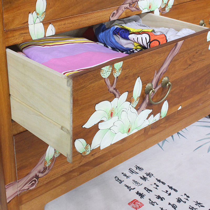 Traditional Chinese Camphorwood Rectangular Storage Cabinet With 6-Drawer For Living Room & Bedroom