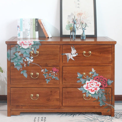 Traditional Chinese Camphorwood Rectangular Storage Cabinet With 6-Drawer For Living Room & Bedroom