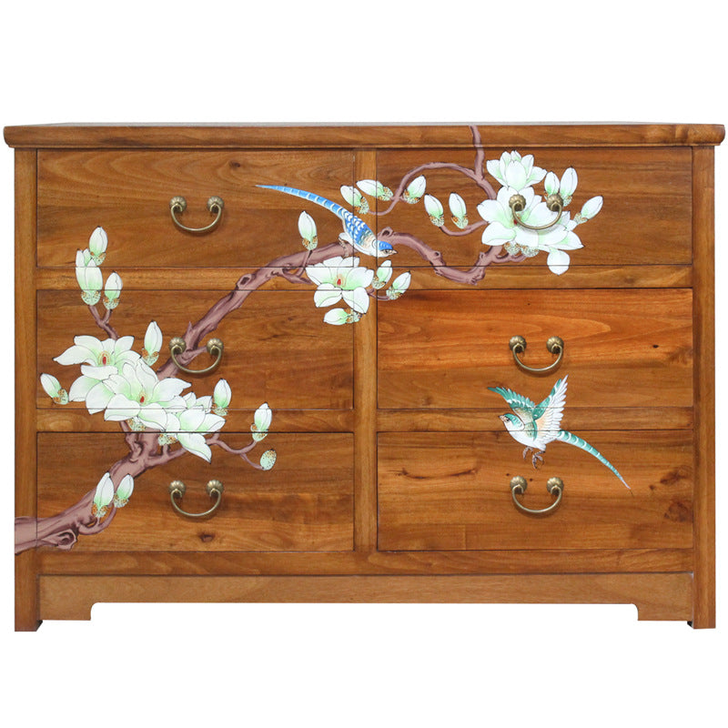 Traditional Chinese Camphorwood Rectangular Storage Cabinet With 6-Drawer For Living Room & Bedroom