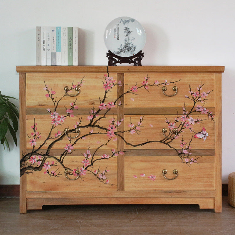 Traditional Chinese Camphorwood Rectangular Storage Cabinet With 6-Drawer For Living Room & Bedroom