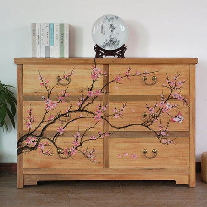 Traditional Chinese Camphorwood Rectangular Storage Cabinet With 6-Drawer For Living Room & Bedroom