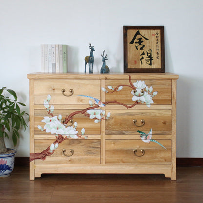 Traditional Chinese Camphorwood Rectangular Storage Cabinet With 6-Drawer For Living Room & Bedroom