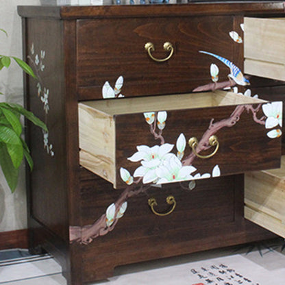 Traditional Chinese Camphorwood Rectangular Storage Cabinet With 6-Drawer For Living Room & Bedroom