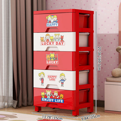 Contemporary Creative Kids PP Plastic Rectangular Movable Storage Cabinet 5-Drawer For Living Room & Bedroom