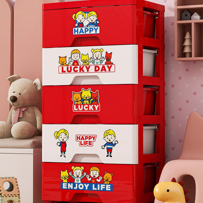 Contemporary Creative Kids PP Plastic Rectangular Movable Storage Cabinet 5-Drawer For Living Room & Bedroom