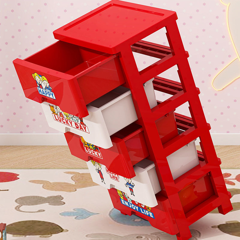 Contemporary Creative Kids PP Plastic Rectangular Movable Storage Cabinet 5-Drawer For Living Room & Bedroom