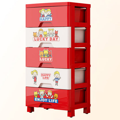 Contemporary Creative Kids PP Plastic Rectangular Movable Storage Cabinet 5-Drawer For Living Room & Bedroom