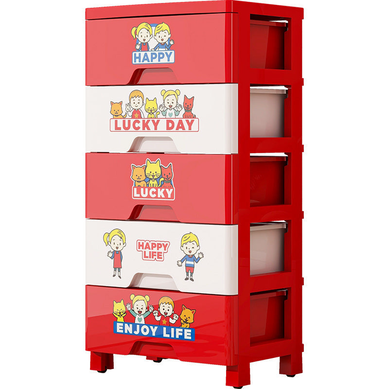 Contemporary Creative Kids PP Plastic Rectangular Movable Storage Cabinet 5-Drawer For Living Room & Bedroom