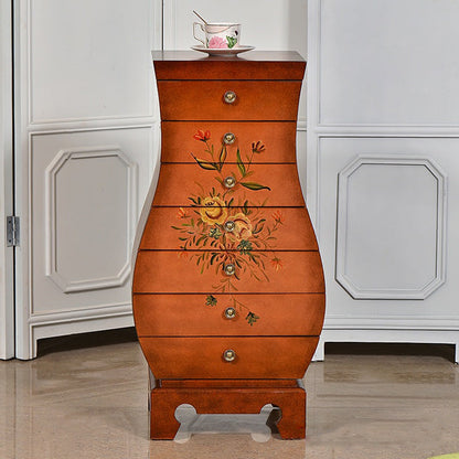 Traditional Chinese MDF Birch Wood Vase-Shaped Storage Cabinet 7-Drawer For Living Room & Bedroom