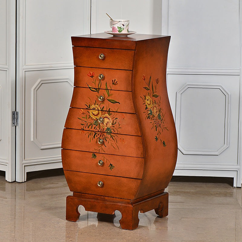 Traditional Chinese MDF Birch Wood Vase-Shaped Storage Cabinet 7-Drawer For Living Room & Bedroom