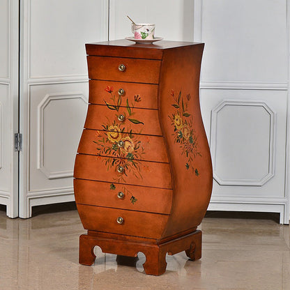 Traditional Chinese MDF Birch Wood Vase-Shaped Storage Cabinet 7-Drawer For Living Room & Bedroom