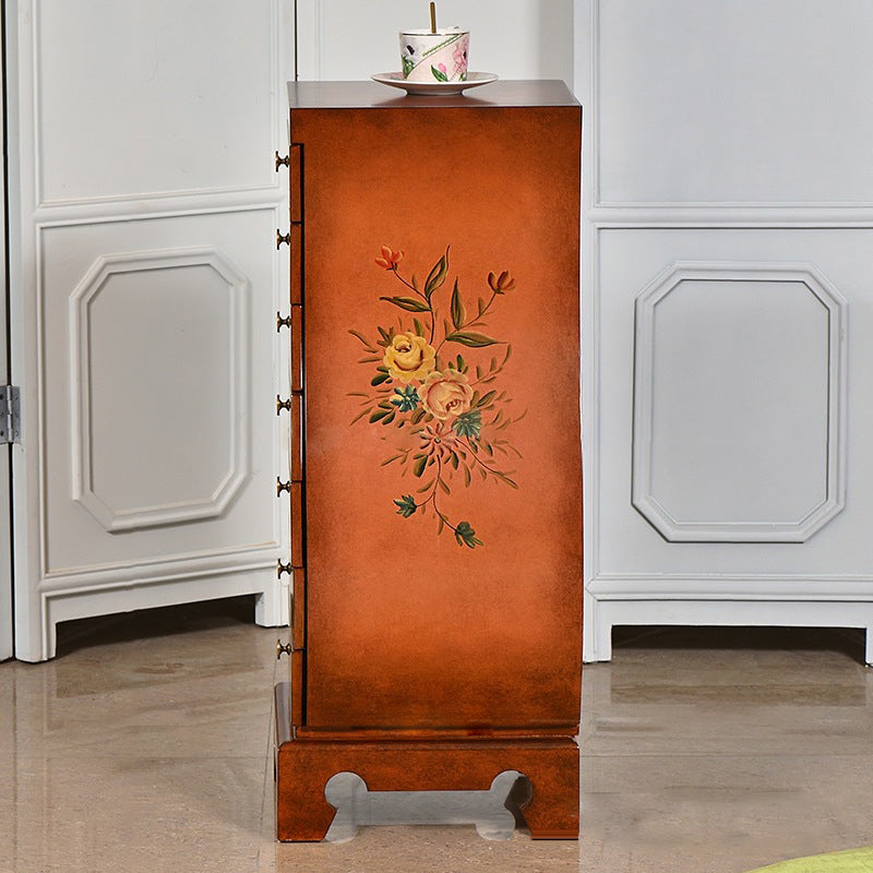 Traditional Chinese MDF Birch Wood Vase-Shaped Storage Cabinet 7-Drawer For Living Room & Bedroom