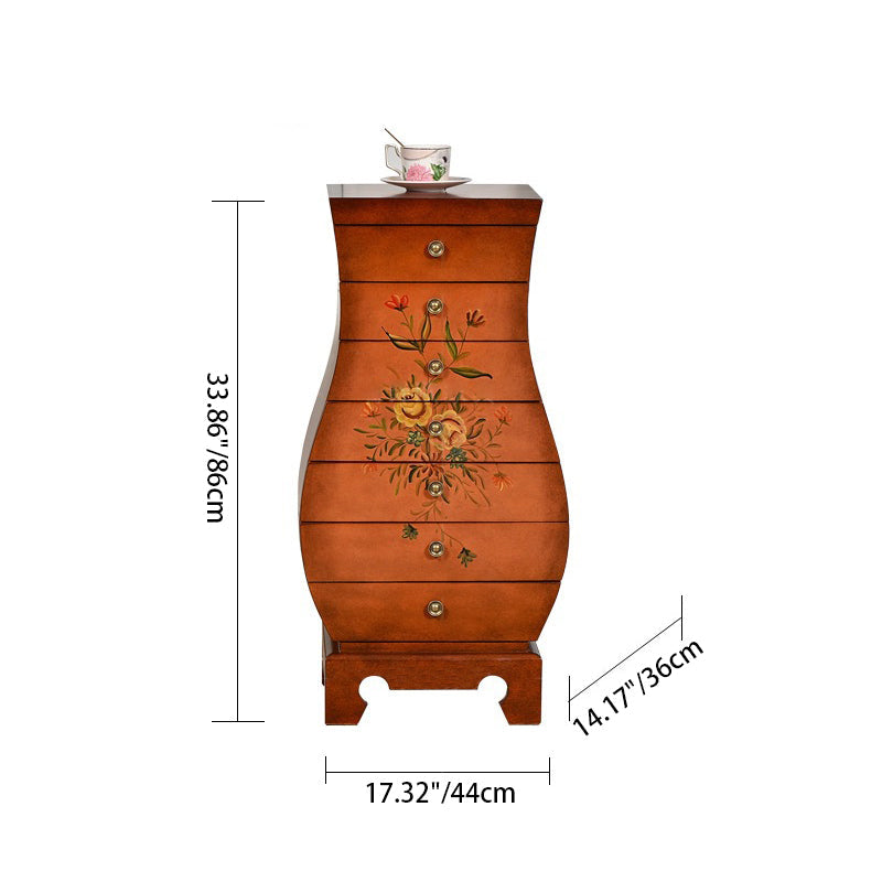 Traditional Chinese MDF Birch Wood Vase-Shaped Storage Cabinet 7-Drawer For Living Room & Bedroom