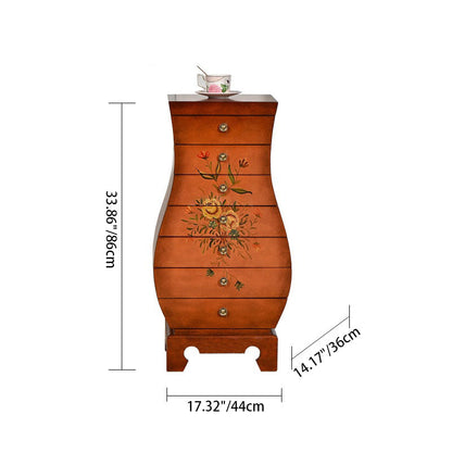 Traditional Chinese MDF Birch Wood Vase-Shaped Storage Cabinet 7-Drawer For Living Room & Bedroom