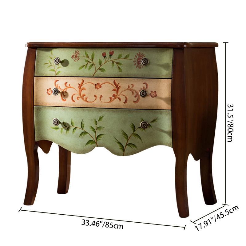 Traditional Chinese MDF Birch Wood Rectangular Storage Cabinet 3-Drawer For Living Room & Bedroom