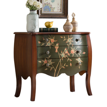 Traditional Chinese MDF Birch Wood Rectangular Storage Cabinet 3-Drawer For Living Room & Bedroom