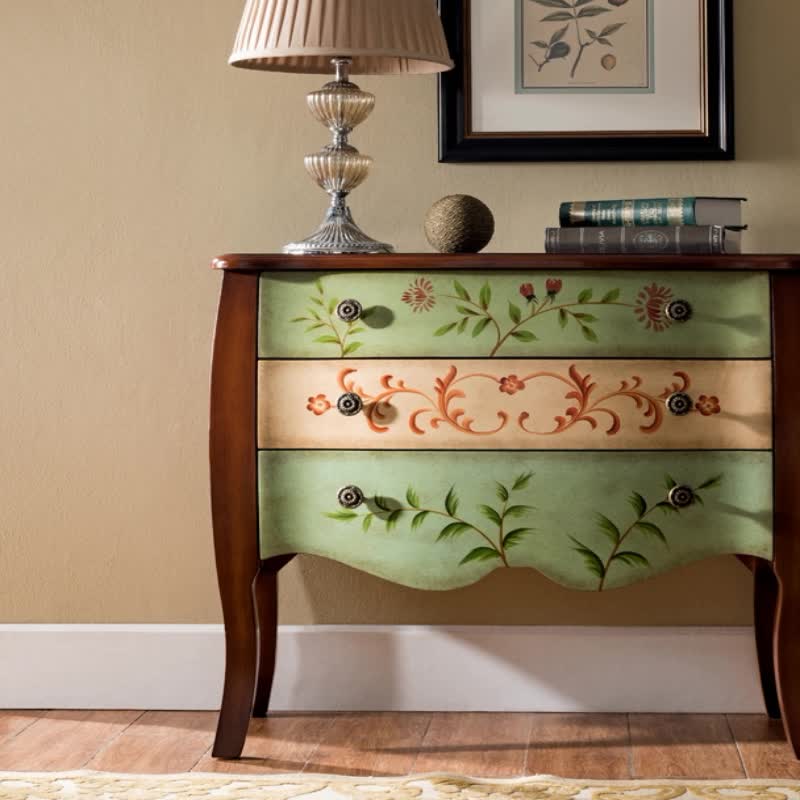 Traditional Chinese MDF Birch Wood Rectangular Storage Cabinet 3-Drawer For Living Room & Bedroom