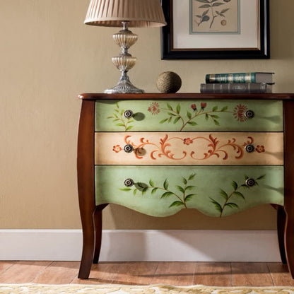 Traditional Chinese MDF Birch Wood Rectangular Storage Cabinet 3-Drawer For Living Room & Bedroom