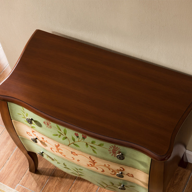 Traditional Chinese MDF Birch Wood Rectangular Storage Cabinet 3-Drawer For Living Room & Bedroom