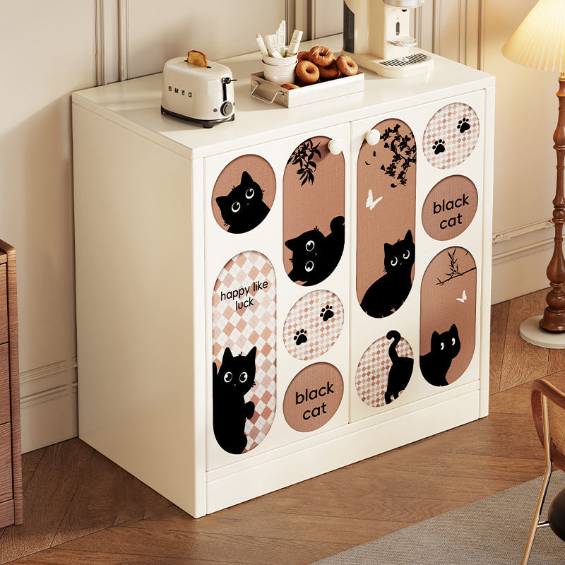 Traditional Vintage MDF Rectangular Animal Pattern Storage Cabinet 3-Tier For Living Room & Bedroom