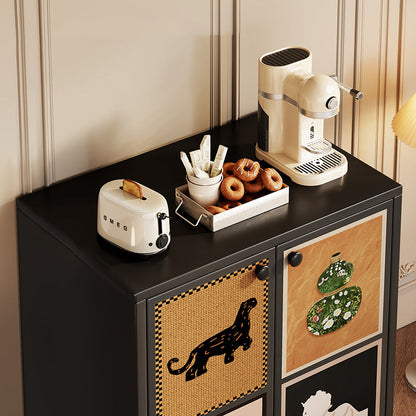 Traditional Vintage MDF Rectangular Animal Pattern Storage Cabinet 3-Tier For Living Room & Bedroom