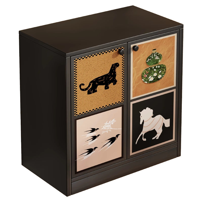 Traditional Vintage MDF Rectangular Animal Pattern Storage Cabinet 3-Tier For Living Room & Bedroom