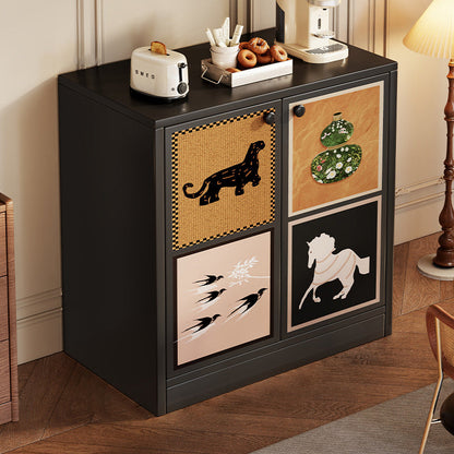 Traditional Vintage MDF Rectangular Animal Pattern Storage Cabinet 3-Tier For Living Room & Bedroom