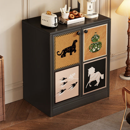 Traditional Vintage MDF Rectangular Animal Pattern Storage Cabinet 3-Tier For Living Room & Bedroom