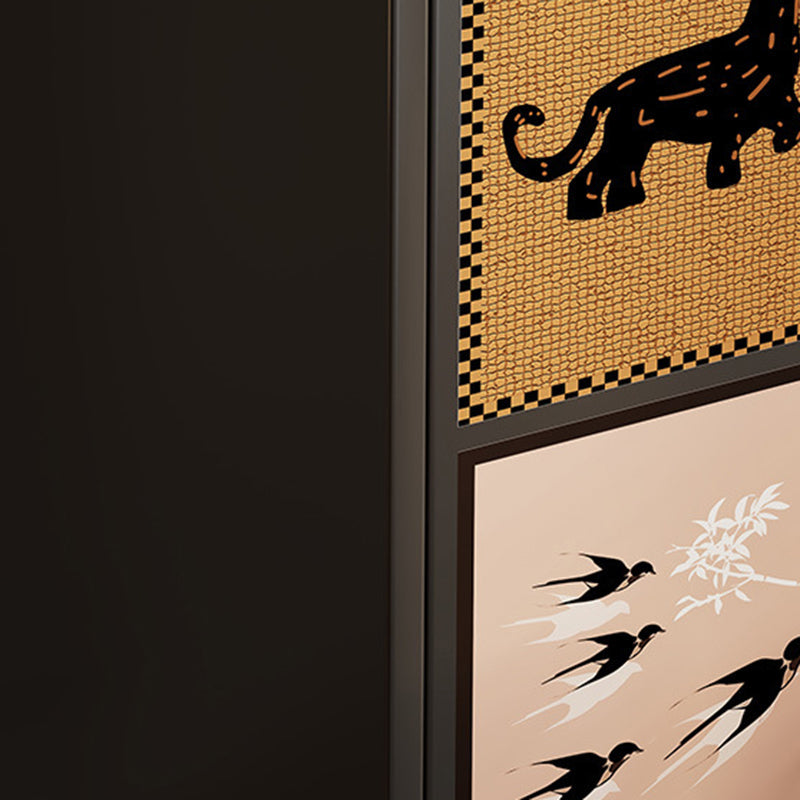 Traditional Vintage MDF Rectangular Animal Pattern Storage Cabinet 3-Tier For Living Room & Bedroom