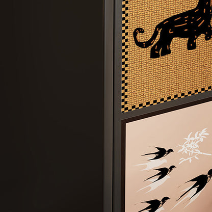 Traditional Vintage MDF Rectangular Animal Pattern Storage Cabinet 3-Tier For Living Room & Bedroom