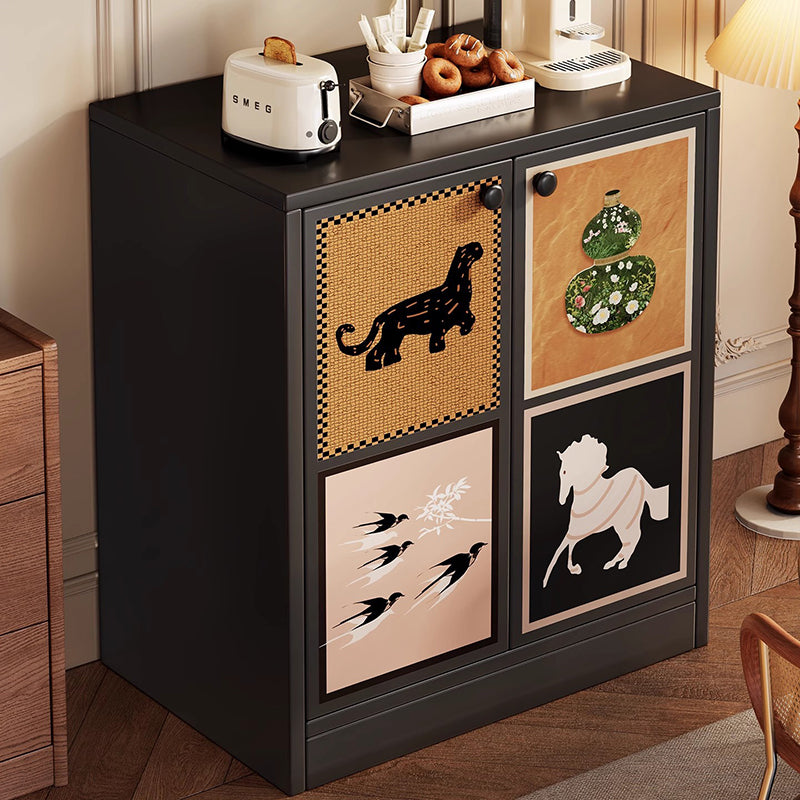 Traditional Vintage MDF Rectangular Animal Pattern Storage Cabinet 3-Tier For Living Room & Bedroom