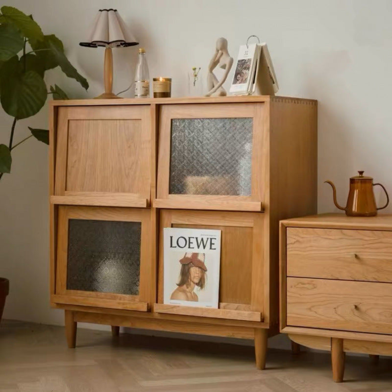 Contemporary Nordic Solid Wood Glass Rectangular Storage Cabinet 4-Cabinet For Living Room & Bedroom