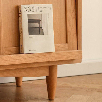 Contemporary Nordic Solid Wood Glass Rectangular Storage Cabinet 4-Cabinet For Living Room & Bedroom