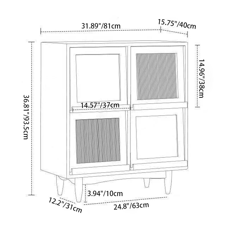 Contemporary Nordic Solid Wood Glass Rectangular Storage Cabinet 4-Cabinet For Living Room & Bedroom