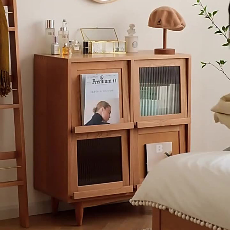 Contemporary Nordic Solid Wood Glass Rectangular Storage Cabinet 4-Cabinet For Living Room & Bedroom