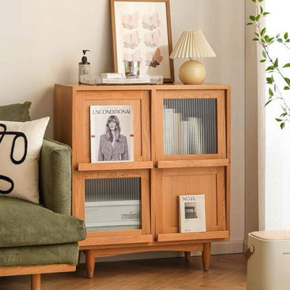 Contemporary Nordic Solid Wood Glass Rectangular Storage Cabinet 4-Cabinet For Living Room & Bedroom