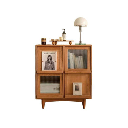 Contemporary Nordic Solid Wood Glass Rectangular Storage Cabinet 4-Cabinet For Living Room & Bedroom