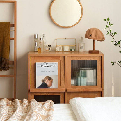 Contemporary Nordic Solid Wood Glass Rectangular Storage Cabinet 4-Cabinet For Living Room & Bedroom