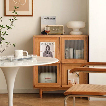 Contemporary Nordic Solid Wood Glass Rectangular Storage Cabinet 4-Cabinet For Living Room & Bedroom