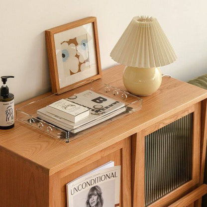 Contemporary Nordic Solid Wood Glass Rectangular Storage Cabinet 4-Cabinet For Living Room & Bedroom