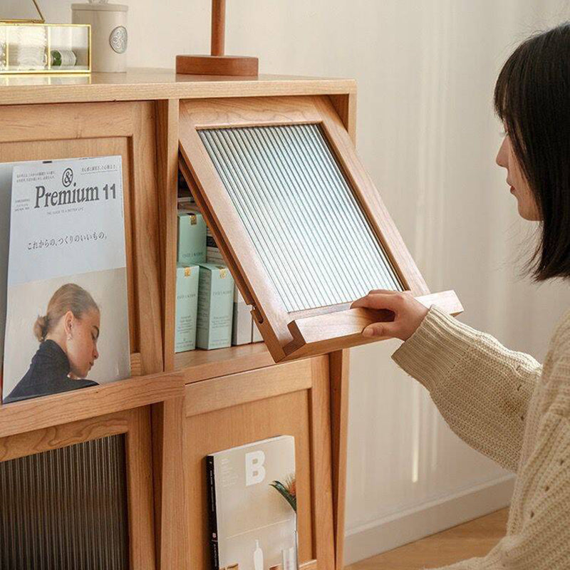Contemporary Nordic Solid Wood Glass Rectangular Storage Cabinet 4-Cabinet For Living Room & Bedroom