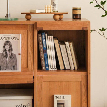 Contemporary Nordic Solid Wood Glass Rectangular Storage Cabinet 4-Cabinet For Living Room & Bedroom