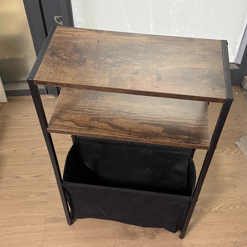 Modern Minimalist MDF Iron Fabric Rectangular 3-Tier Side Table For Living Room & Bedroom