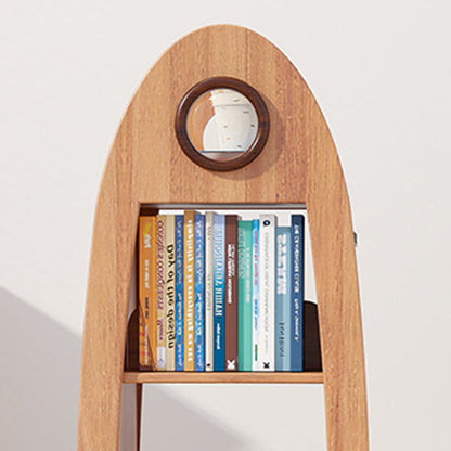 Contemporary Creative Solid Wood Rocket-Shaped Swivel Bookshelf With 4-Tier Storage For Living Room & Bedroom