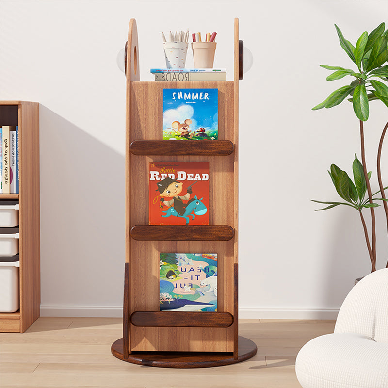 Contemporary Creative Solid Wood Rocket-Shaped Swivel Bookshelf With 4-Tier Storage For Living Room & Bedroom